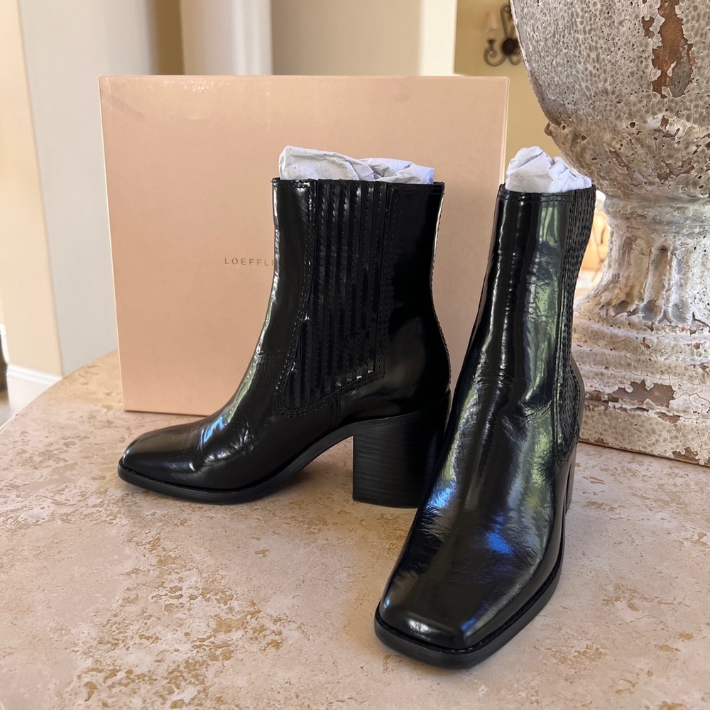 Loeffler Randall Glossy Black Heeled Boots